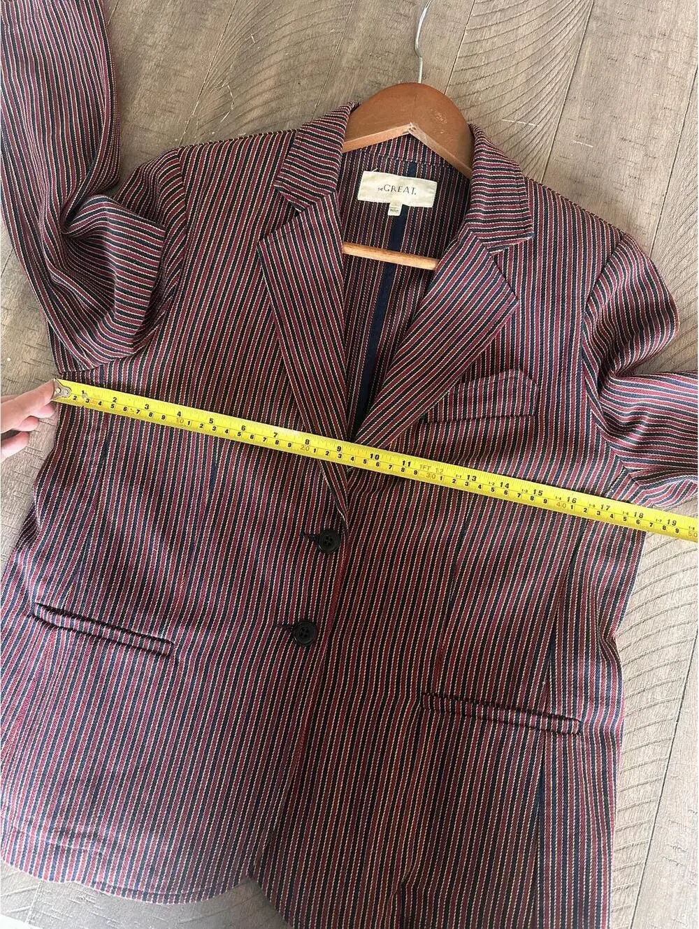 The GREAT. Shrunken Blazer Country Road Pinstripe Red Blue Women’s size 1 Small - Picture 9 of 14